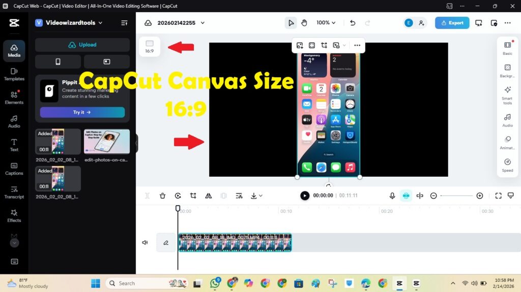 Use CapCut for YouTube with the right format: 16:9 for videos