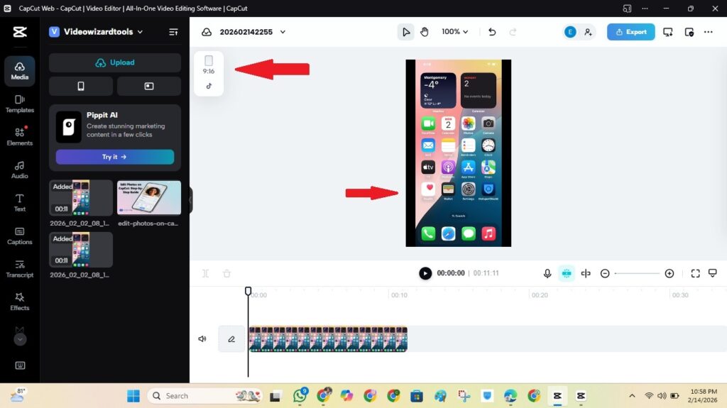 Use CapCut for YouTube with the right format: 9:16 for Shorts