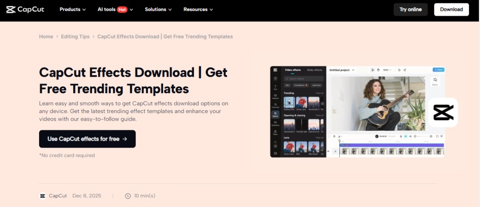 CapCut effects or templates download
