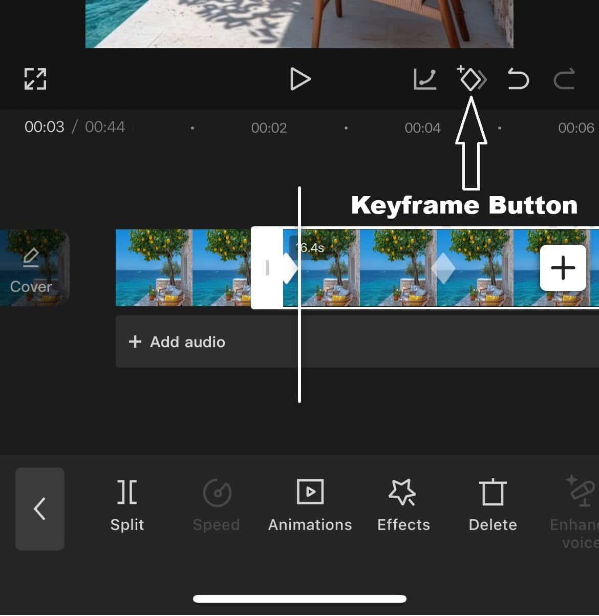 CapCut Keyframe Button in Mobile
