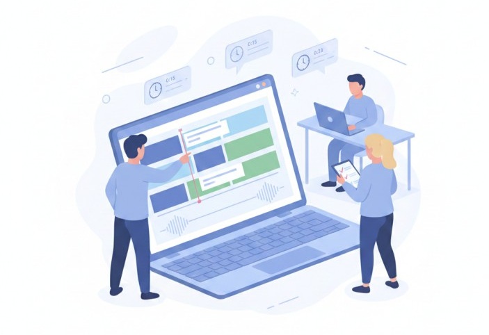 Team collaborating on a video editing timeline, showing a CapCut collaboration workflow with feedback and revisions