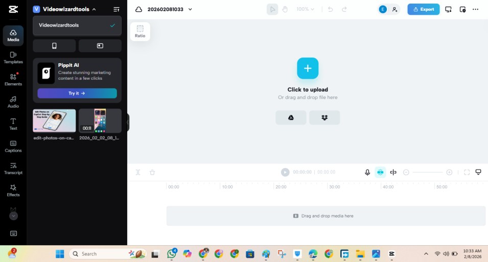 CapCut project upload screeb