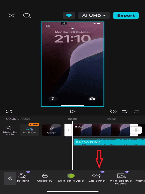 lip sync button in capcut mobile