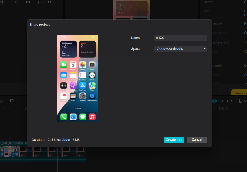 CapCut desktop Share project window