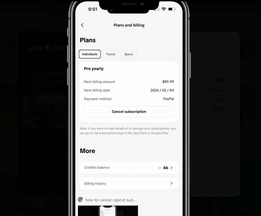 Cancel CapCut Subscription in Mobile