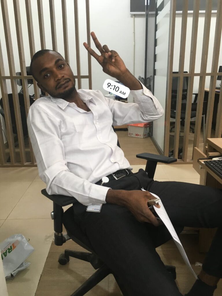 Okulu Ebubechukwu at his desk (Access Bank)