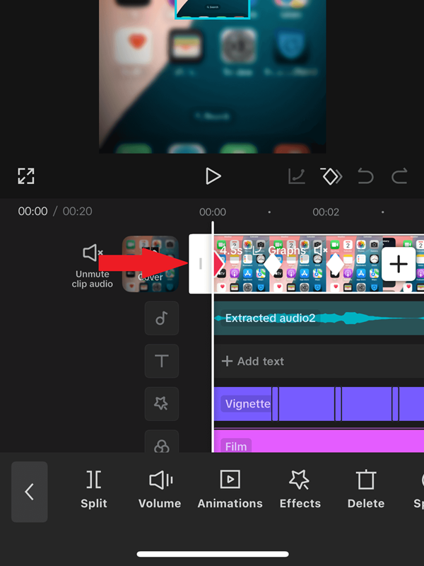 Selecting a clip in a CapCut template timeline