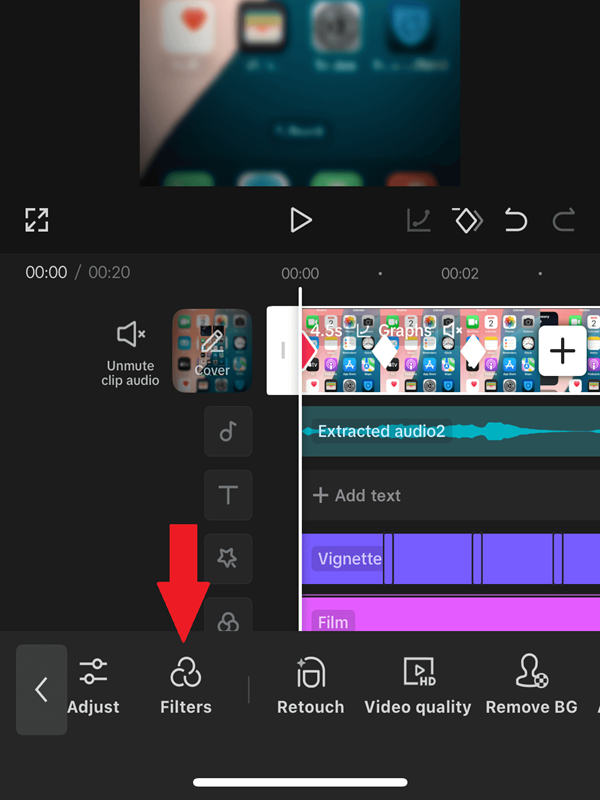 Removing a filter in CapCut by choosing None
