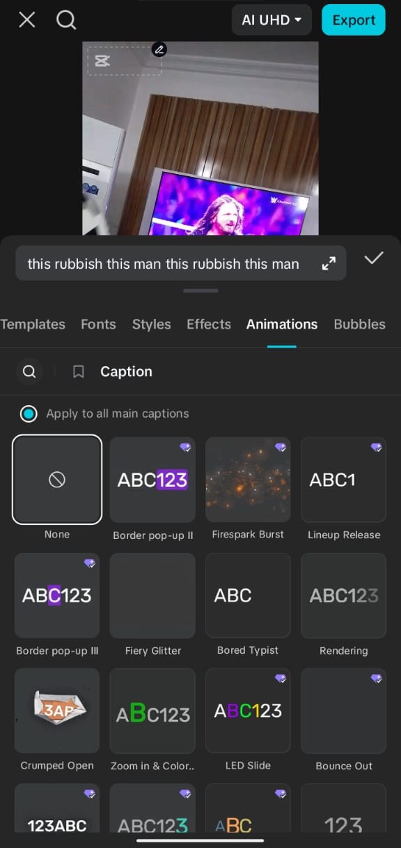 CapCut Animation Menu