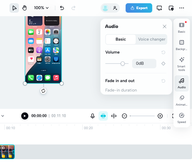 CapCut Audio feature settings