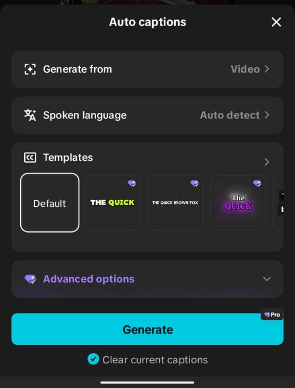 CapCut Auto Captions Limit Interface