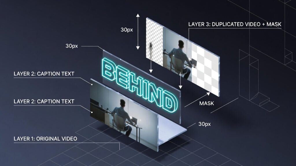 Diagramatical representation of putting CapCut Captions Behind Objects using the layering technique