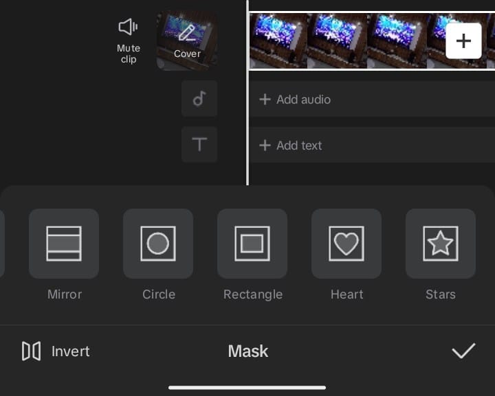 CapCut Mask shape selector in Mobile