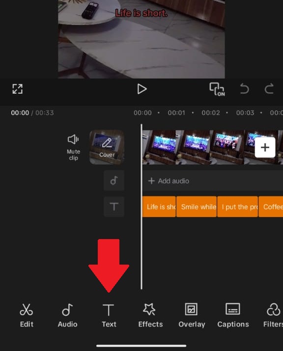 Screenshot of the Add Text button in CapCut app
