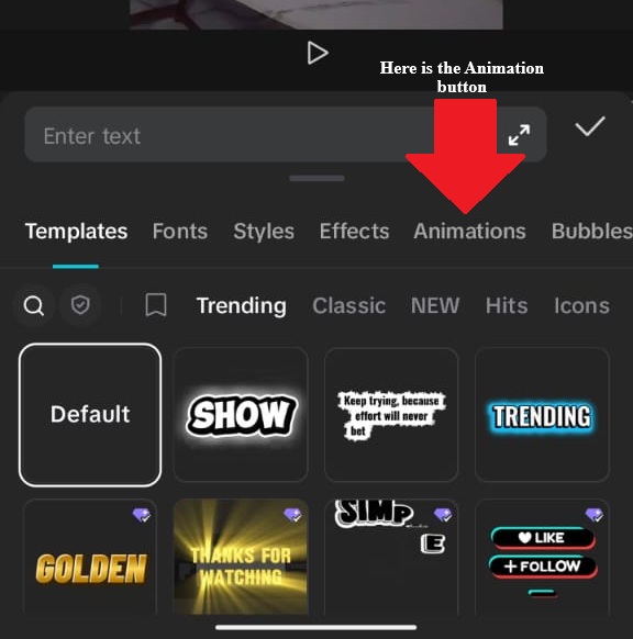 CapCut animation button on mobile