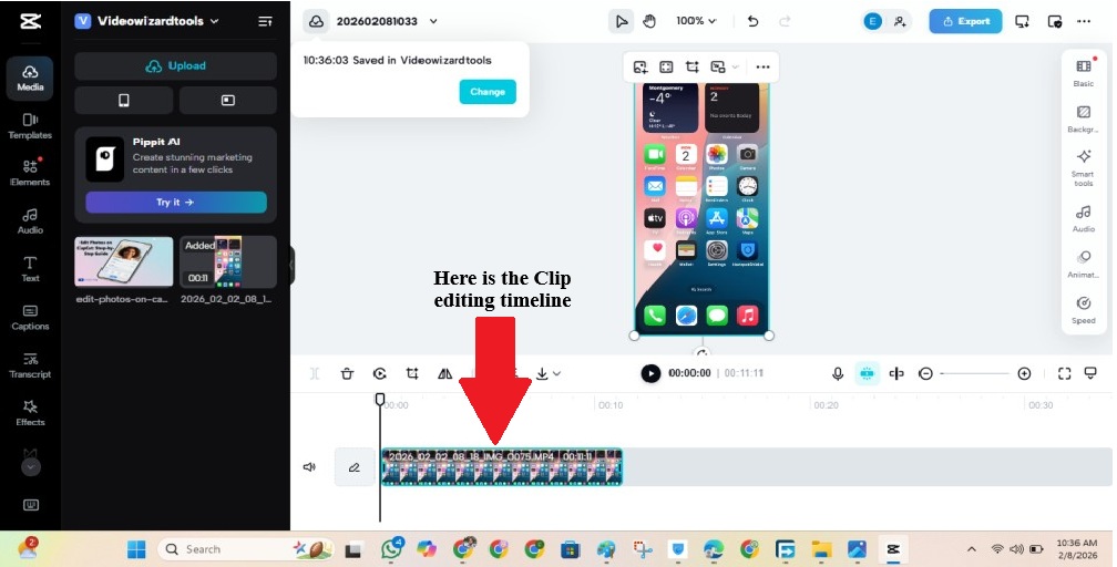 CapCut desktop clip timeline