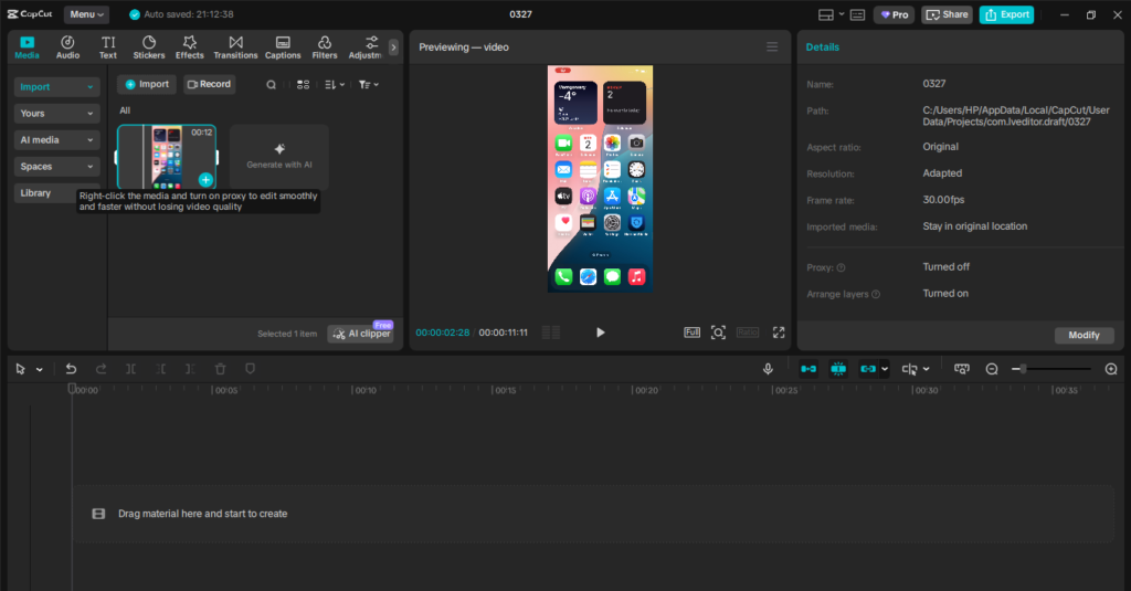 CapCut keyframe graph not showing because no keyframes are added