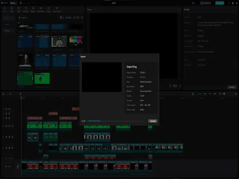 CapCut Is Not Exporting – Export progress stuck at 23.4% on the CapCut video editor export screen
