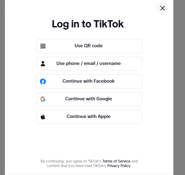 TikTok Account Creation Page