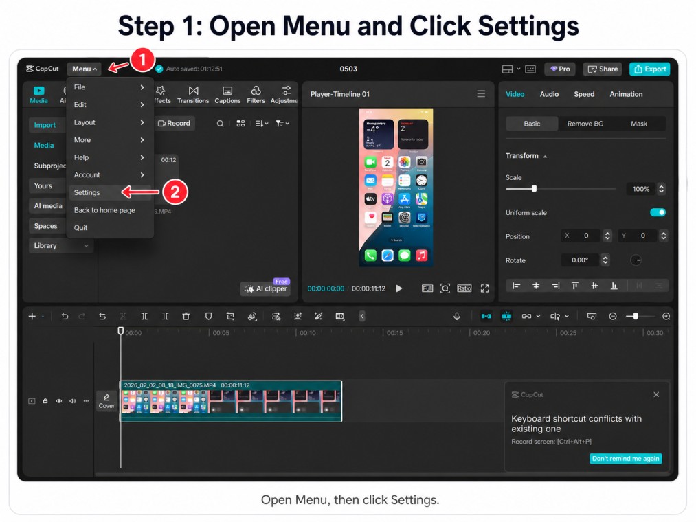 Turn Off Proxy on CapCut PC Steps