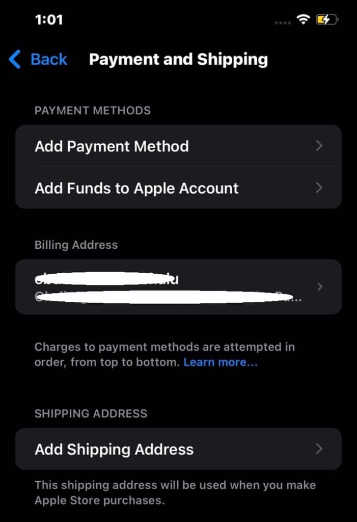 add payment method screen