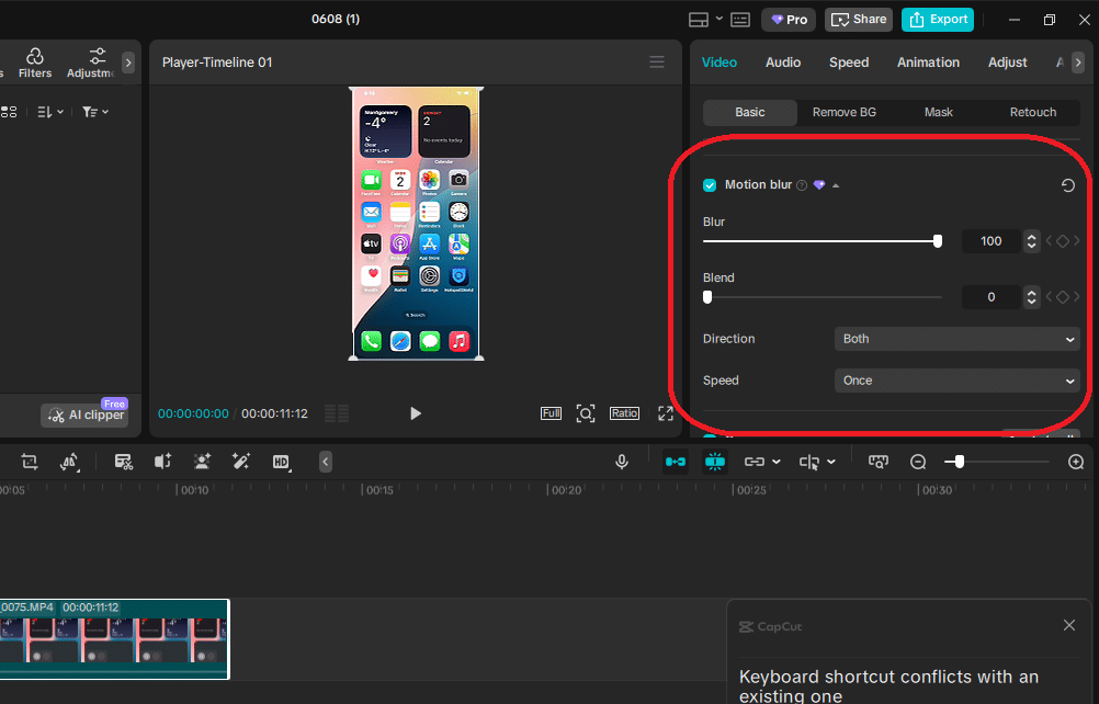 Add Motion Blur in CapCut - Desktop interface