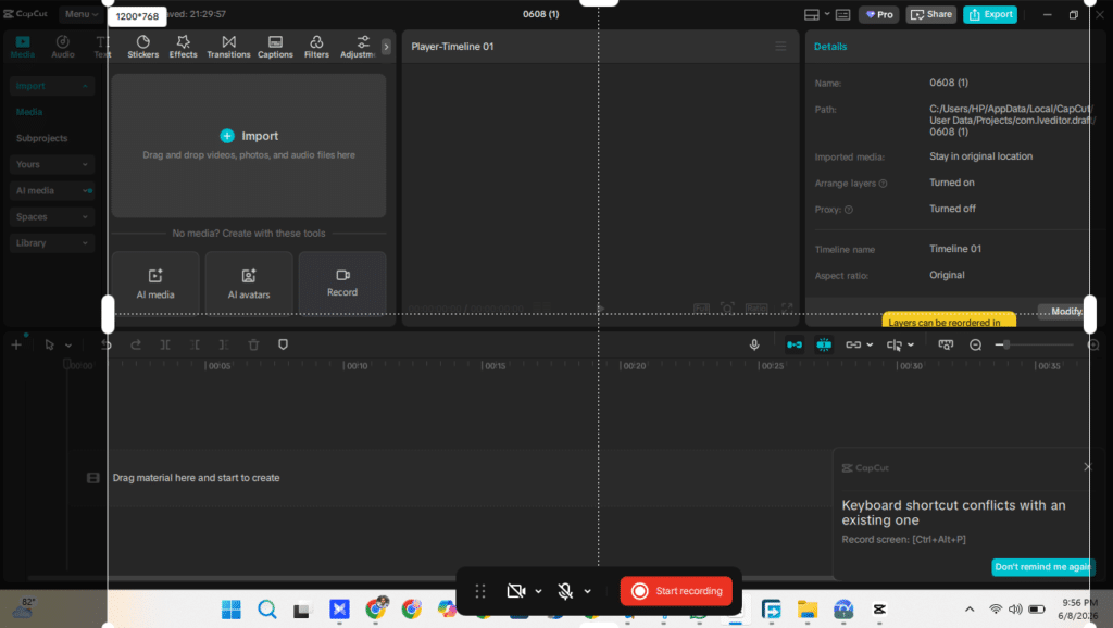 Screen Record in CapCut Desktop