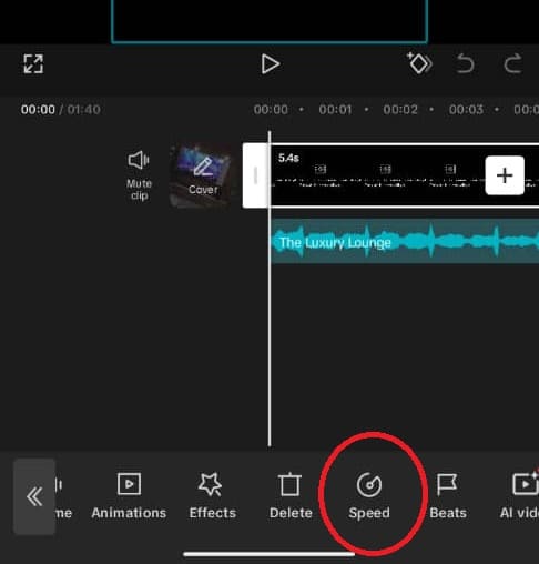 speed button in CapCut mobile