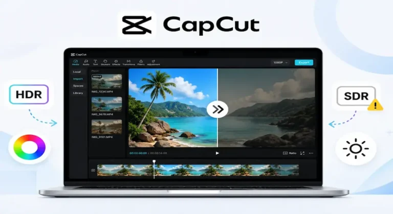 CapCut desktop Editing timeline with HDR and SDR settings
