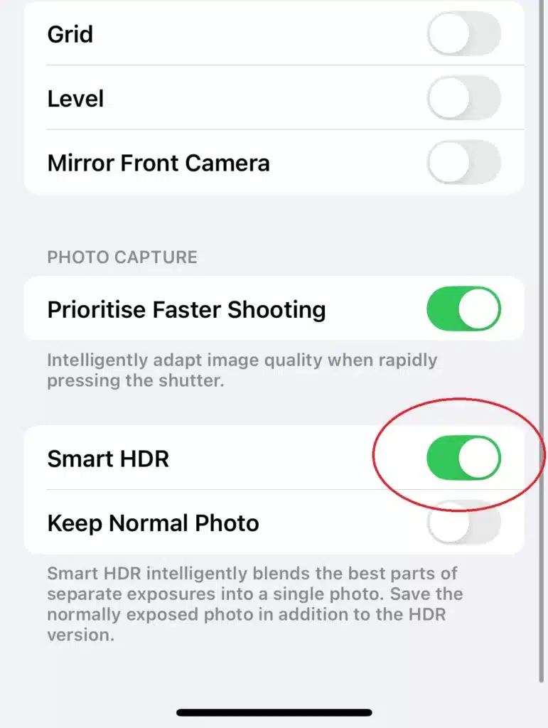 Turning off HDR on iPhone